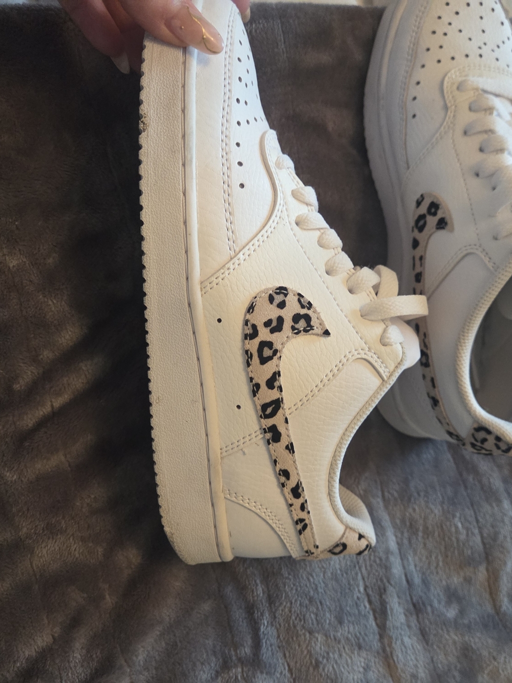 Nike White Low-Top Sneakers with Leopard Swoosh